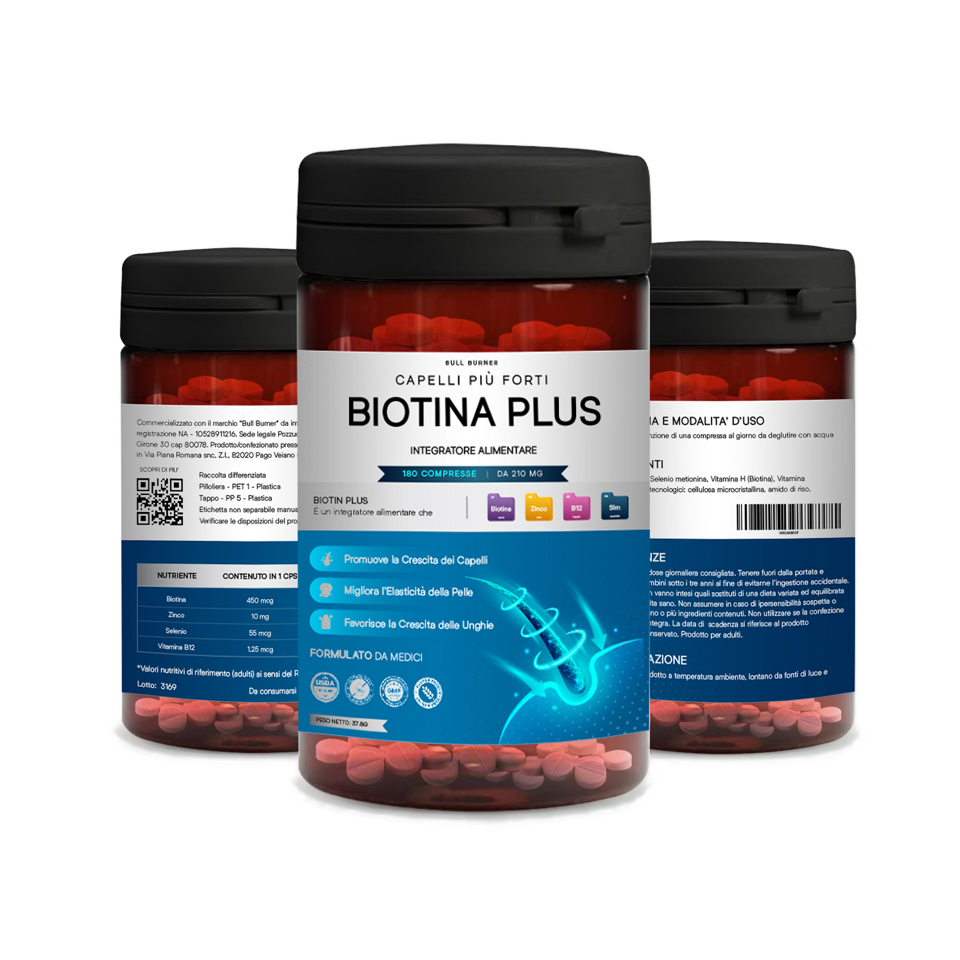 Biotina Plus integratore alimentare capelli più forti Bull Burner
